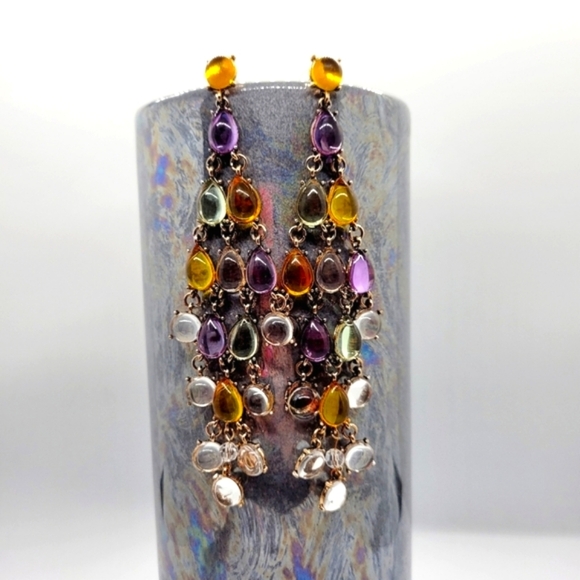 NWT Bohemian Colorful Crystal Dangle Gold Chandelier Earrings - Picture 14 of 15